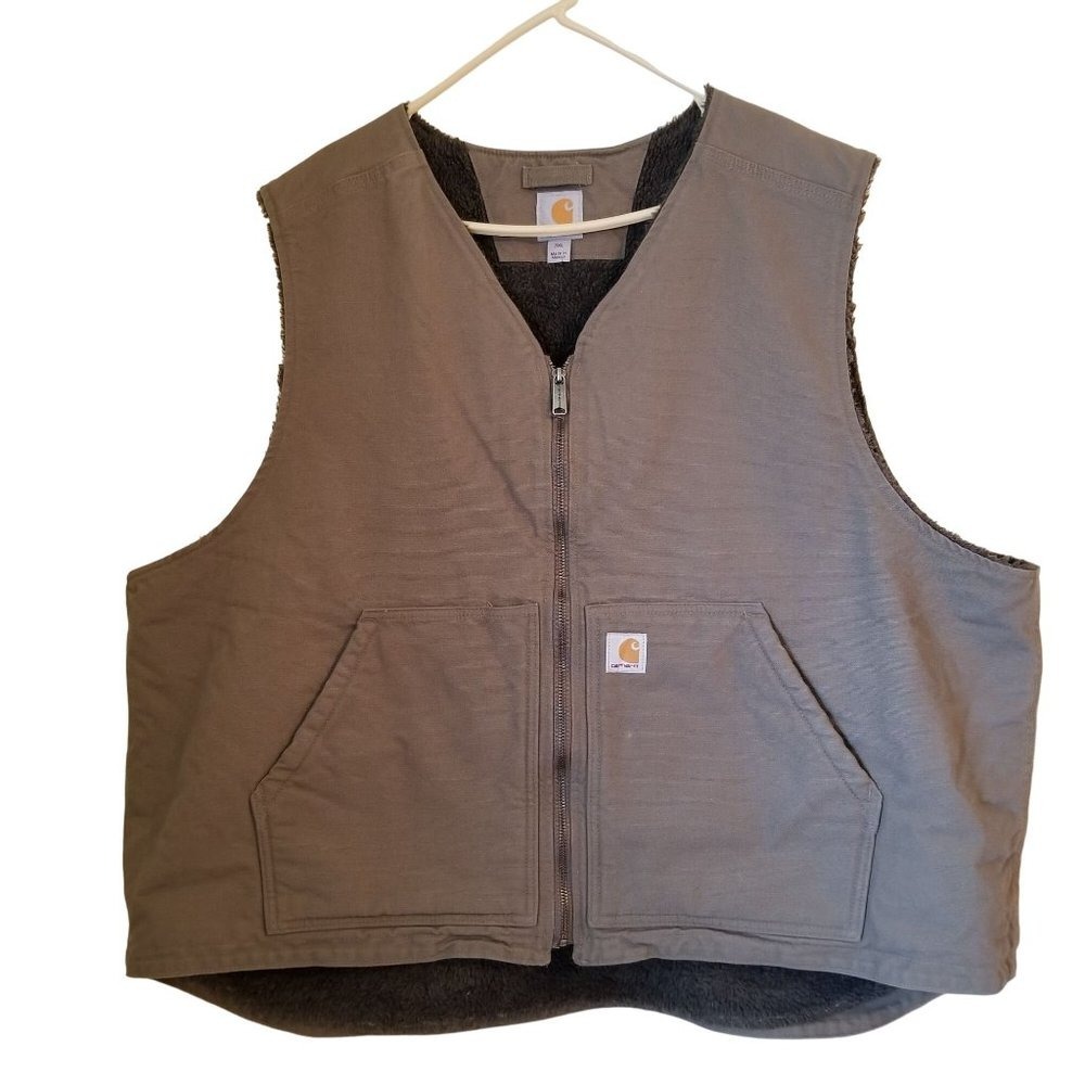 Carhartt 3XL Washed Duck Green Canvas Chore Vest Sherpa Lining 104394 DWD
